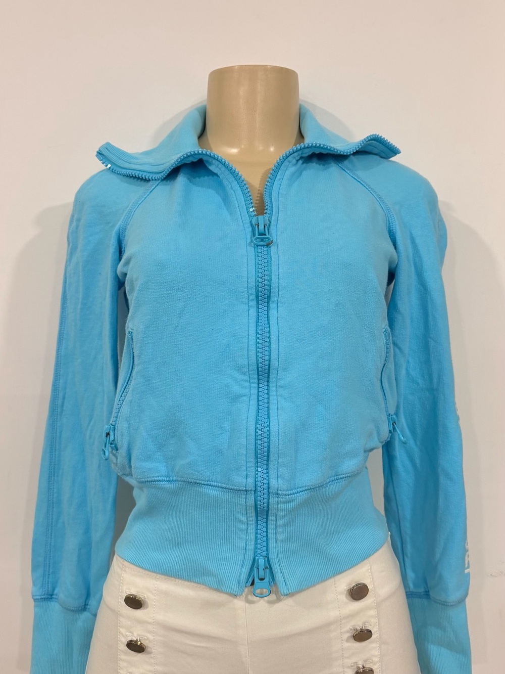 bebe sport Sky Blue Zip-Up Bomber Jacket Y2K